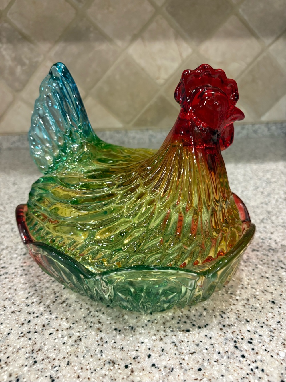 Multicolored/Rainbow Glass Hen On Nest Lidded Candy Dish - Picture 3 of 8